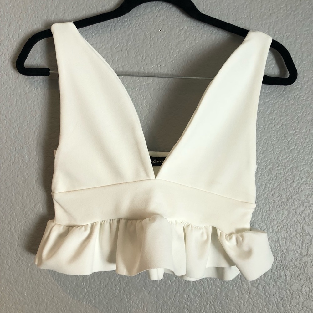White V-Neck Crop Top